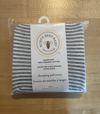 Burts Bees Organic Changing Pad Cover Gray  White Stripe New