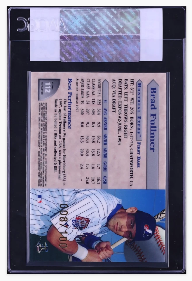 Bowman's Best 1998 ⚾ #112 Atomic Ref, Brad Fullmer 8/100, SP, Expos, certificado CGC-Cert  Foto 2 de 2