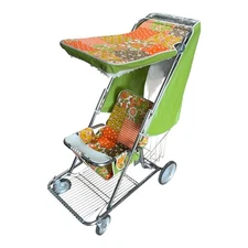 STROLEE NAPPER Vintage 1970s Stroller with Fringe Canopy groovy mod pattern MCM