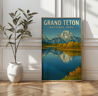 Grand Tetons National Park Poster Wall Art   Mountain Landscape Print