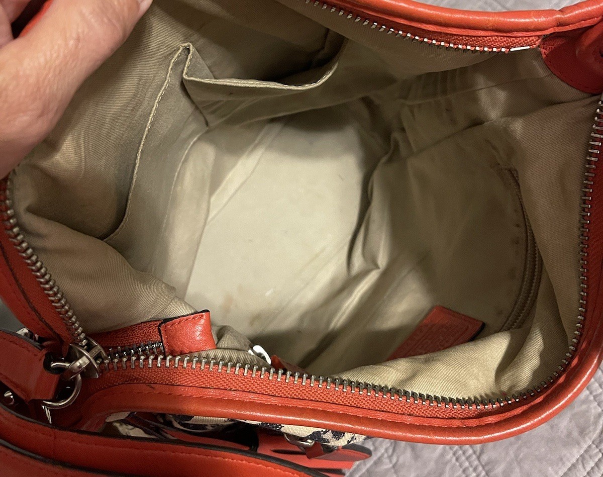 COACH OCELOT LEOPARD CARRIE PARK TOTE BAG F23278 RED BLACK