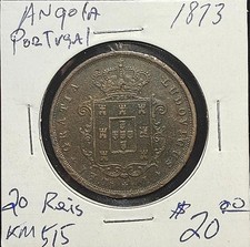 1873 Angola (Portugués) 20 Reis Cobre - ¡Bonita moneda rara!