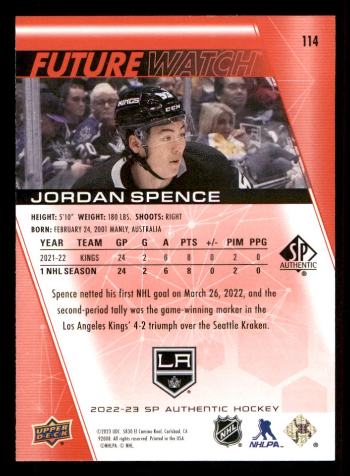 2022-23 SP Authentic Limited Red #114 Jordan Spence FW - Image 2 of 2