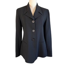 Donna Karan New York Wool Crepe Hourglass Blazer Black Tailored Quiet Luxury