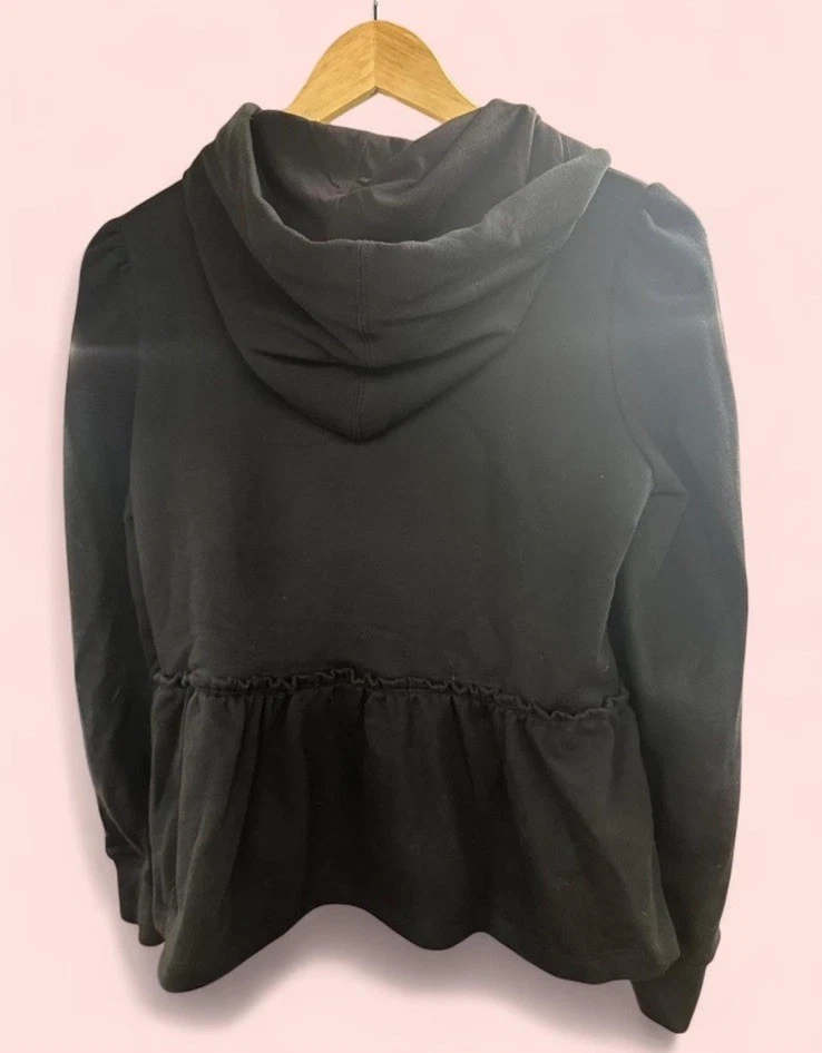 Felpa con cappuccio e zip Kate Spade Broome Street nera Peplum oro taglia small