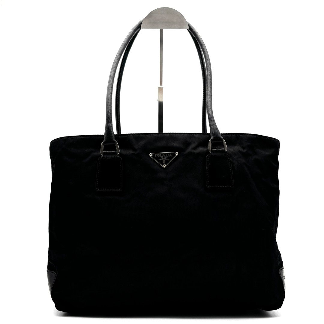 PRADA Tote Bag Handbag Triangle Logo Plate Tessuto Nylon Lightweight Leather  Bl thumbnail 2