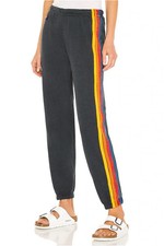 Aviator Nation 5 Stripe Sweatpant in Charcoal  Rainbow Stripe Medium