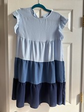 Blue Tiered Ruffle Sleeve Dress