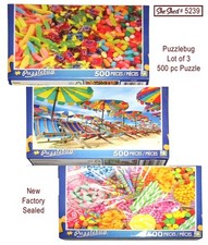 Puzzlebug Lot of 3 New, Sealed 500 pc Puzzles Candy Fun  Colorful Beach Chairs