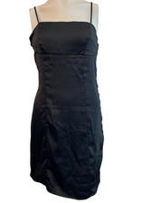 Juniors Large Black Satin Cocktail Slip Dress Adjustable Spaghetti Straps