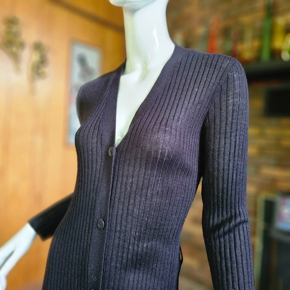 Vtg 90s Express Mall Goth Grunge Ribbed Button Front Sweater Slip Maxi Dress M - Image 4 of 4