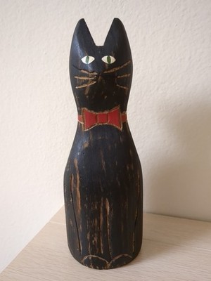 VTG Folk Art  Wolf Creek Black Cat Primitive Style 10  Signed Carol Altenhein