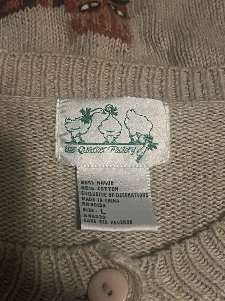 Vintage Quacker Factory A Cat Is A Cat Tan Button Knit Cardigan Size Large - Image 3 of 4