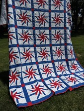 Vintage Handmade Red, White, and Blue Star Patriotic Quilt