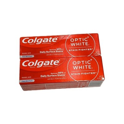 2x Colgate Optic White Stain Fighter Toothpaste, Clean Mint, 4.2 Oz, Exp 07/2026
