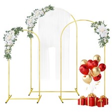 Wedding Arch Backdrop Stand 7.2FT, 6.6FT, 6 FT Set of 3 Gold Metal Arch Ballo...
