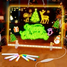 LED Note Board with 7 Colors, 12X8” 4 Modes &7 Colors Acrylic Dry Erase Board...