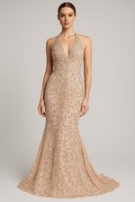 Sherri Hill Beaded Halter Gown XS Size 2 Blush Pink Sequined Formal Dress