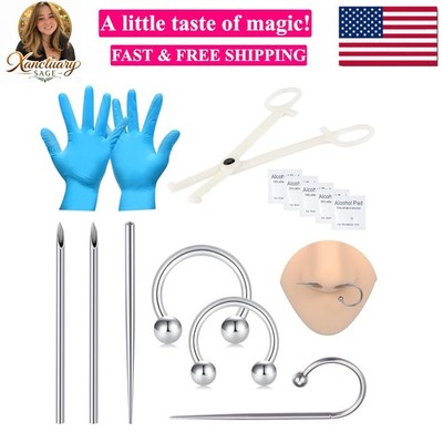 Piercing Kit With Disposable 12G 14G 16G 18G Needles, Clamps, Taper for Belly...