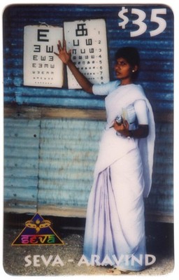 $35. Seva - Aravind: Woman Showing Charts - Prevent Blindness PROOF Phone Card