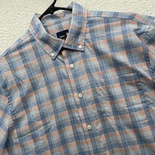 Johnnie-O Performance Shirt Mens Medium Blue Orange Check Plaid Button Down Golf