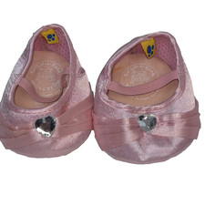 Build A Bear Pink Gem Rhinestone Heart Heels Glitter Ballet Princess Shoes Satin