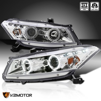 Fits 2008-2012 Honda Accord 2Dr Coupe LED Halo Projector Headlights Lamps 08-12