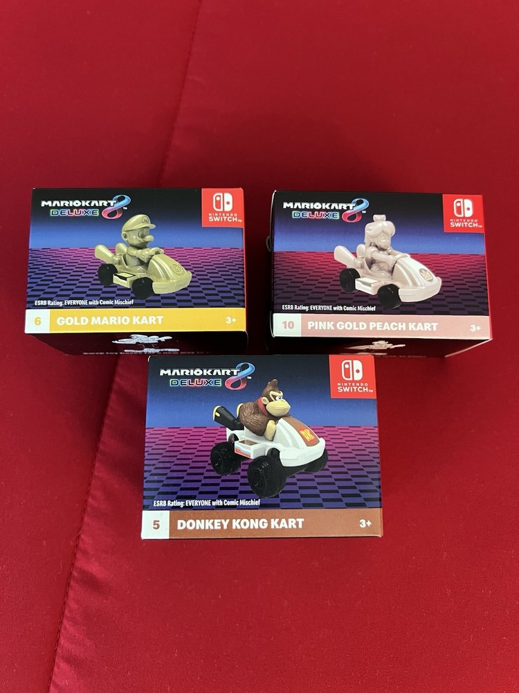 McDonalds 2024 Happy Meal Mario Kart Deluxe 8 Gold Pink Figures Lot of 3