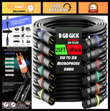 25ft XLR Cables 6 Pack - Professional Male to Female Microphone Cords, Gold-Plat