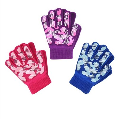 Girls Magic Stretch Gripper Winter Gloves, Kids Gloves Warm One Size 3 Pair P...