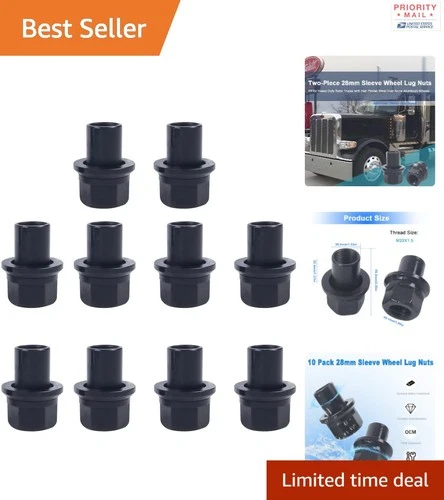 Durable 10 Pack 28mm Wheel Lug Nuts M22x1.5 Black for Heavy Duty Trucks