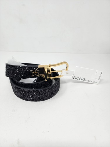 BCBGeneration Cintura Donna Media Nera Glitter Reversibile Fibbia Oro Nuova - Foto 1 di 7