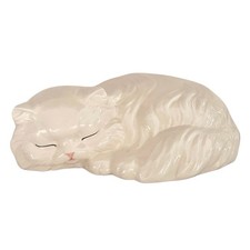 "Figura hueca Sleeping Persian Cat 1988 10"" grande de cerámica blanca pintada a mano"