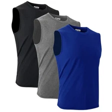 3Pack Men's Sleeveless Shirts Quick Dry Tank Top Workout Fitness Gym Sport Beach