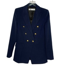 Zara XS Womens Navy Double Breasted Blazer Ja...