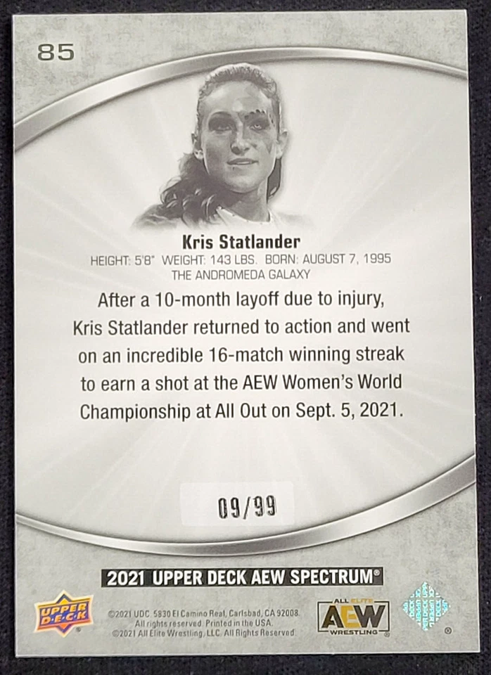 2021 UPPER DECK AEW SPECTRUM KRIS STATLANDER DARK #D 9/99 - Image 2 of 2