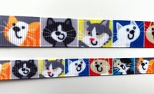 Cat faces smiling collar Grosgrain ribbon 3/8" 5/8"