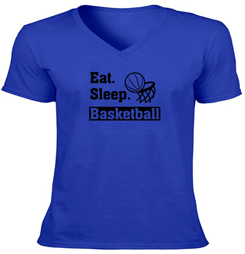 Basketball Sports Vneck T-Shirt Outdoor Gaming Motivational Basketball Eat Sleep - Picture 15 of 17