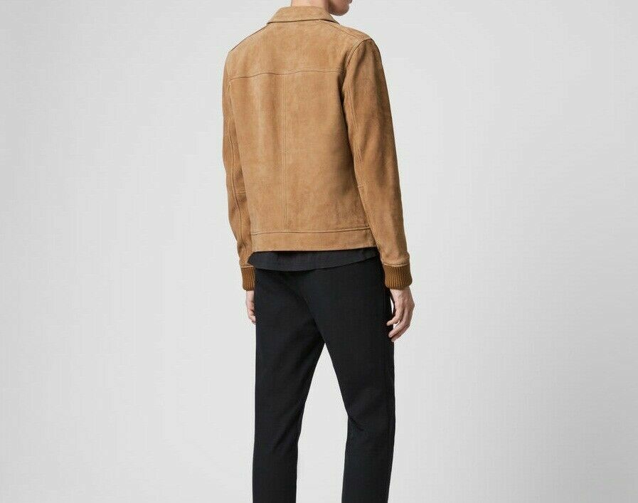 ALTRA Giacca Bomber Uomo Vera Agnello Pelle Scamosciato Ricco Stile Marrone