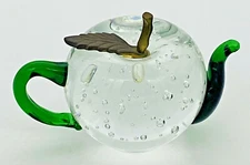 DYNASTY GALLERY Heirloom Collection Clear & Green w/ Brass Leaf & Stem VINTAGE