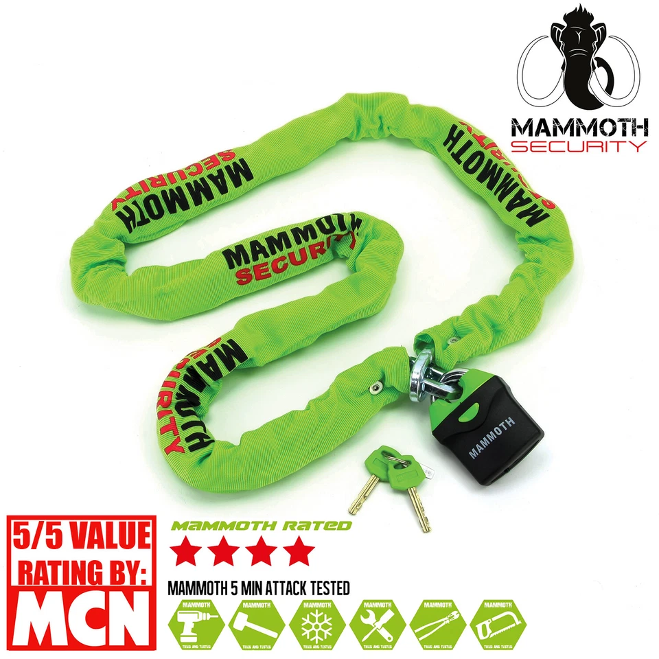 HEAVY DUTY MOTORCYCLE CHAIN AND PADLOCK MAMMOTH SECURITY 1.8M SECURITY BIKE LOCK - Image 3 of 4