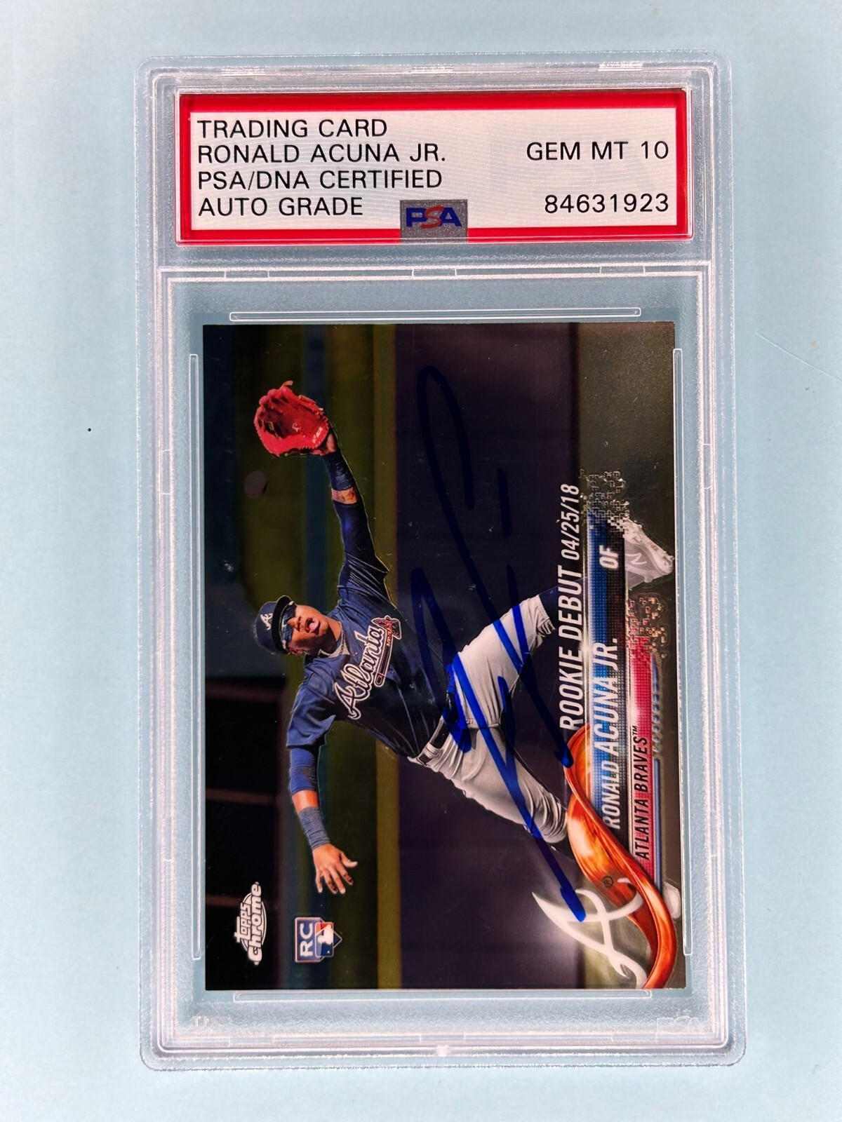 Ronald Acuna Jr 2018 Topps Chrome Update "Rookie Debut" Auto #HMT31 - PSA/DNA 10