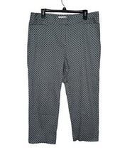 Talbots Women's Pants Curvy Straight Leg Crop Stretch Geometric Print Gray 14