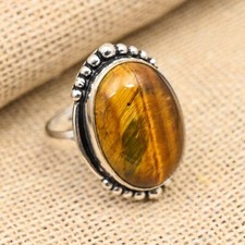 Unique Tiger's Eye Gemstone Handmade 925 Sterling Silver Ring Jewelry