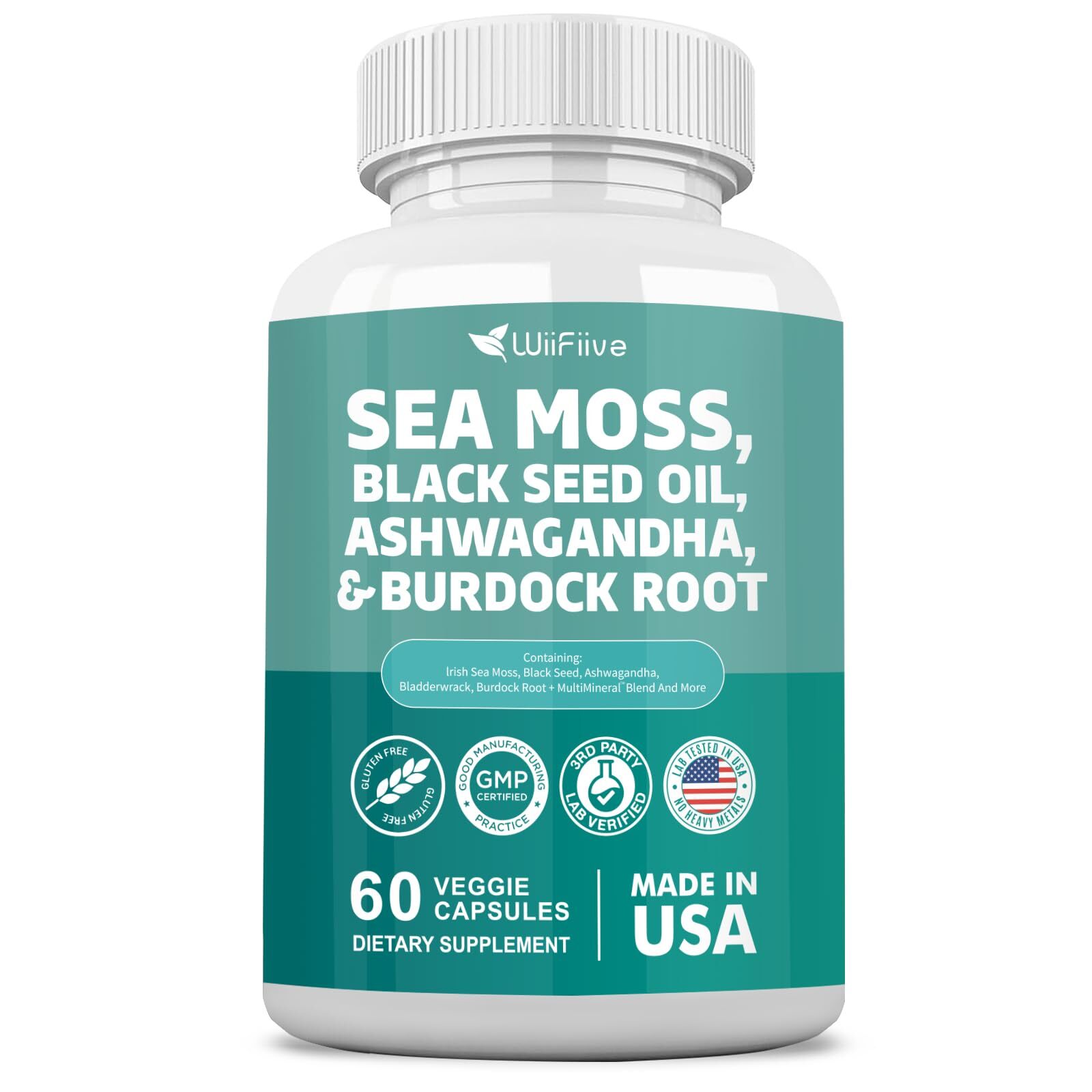 Sea Moss 3000mg Black Seed Oil 2000mg Ashwagandha 1000mg Burdock Root 1000mg ...