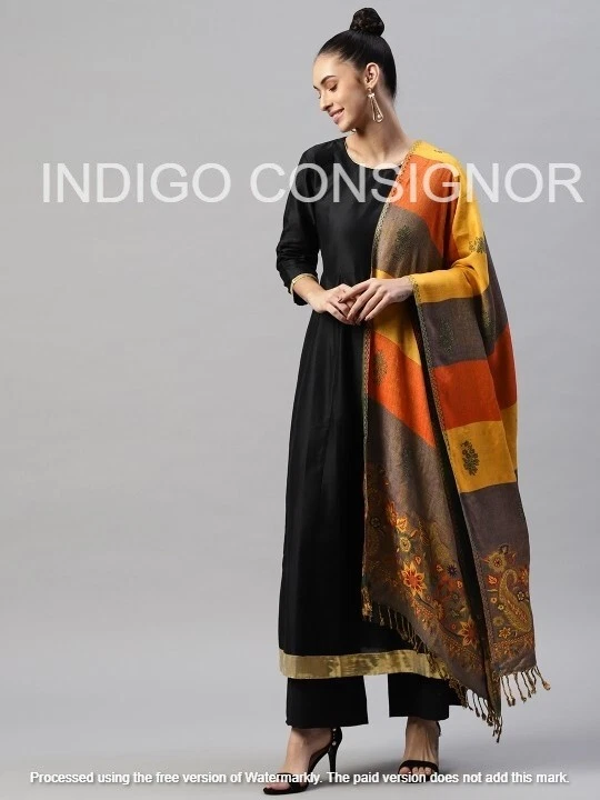 Paisley Wool Jamavar Shawl. Sea Green. India Stole. Wrap Pashmina Scarf 30X80" - Image 2 of 4