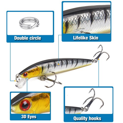 10 Confezioni Esche da Pesca Esche Crankbaits Plastica Realistiche Minnow Ganci da Swimbait - Foto 3 di 14
