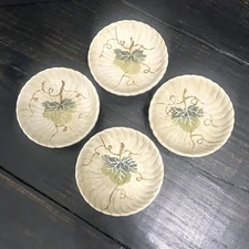 4-pc Set Linens-N-Things Glazed Hand Painted Leaf & Vine Design Scallop Dish