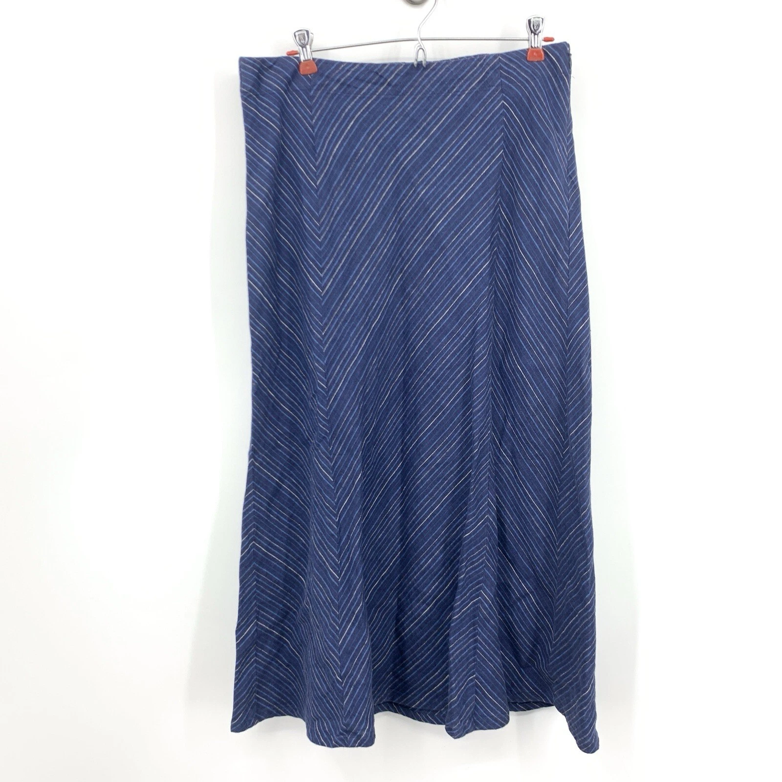 J Jill Love Linen Women Size Small Petite SP Skirt Blue Striped Flare Long Knee