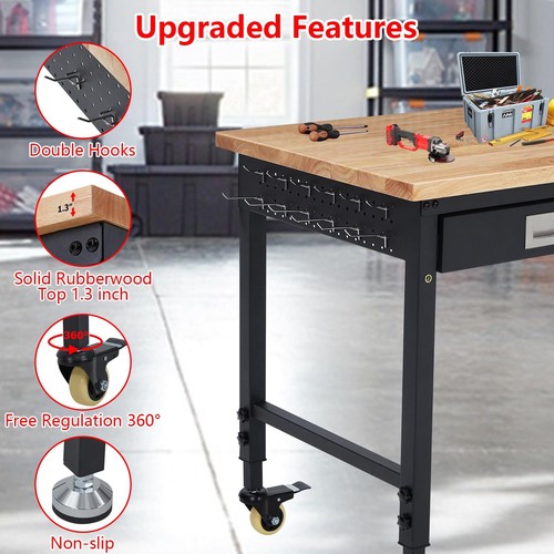 48"Adjustable Workbench Heavy Duty Workstation Power Outlet 2000LB Load Capacity - Picture 4 of 9
